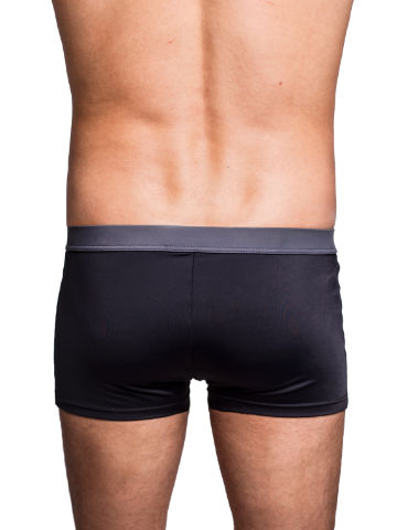 Coast Genesis short square leg brief cut nylon spandex swimsuit in black back view thumbnail.